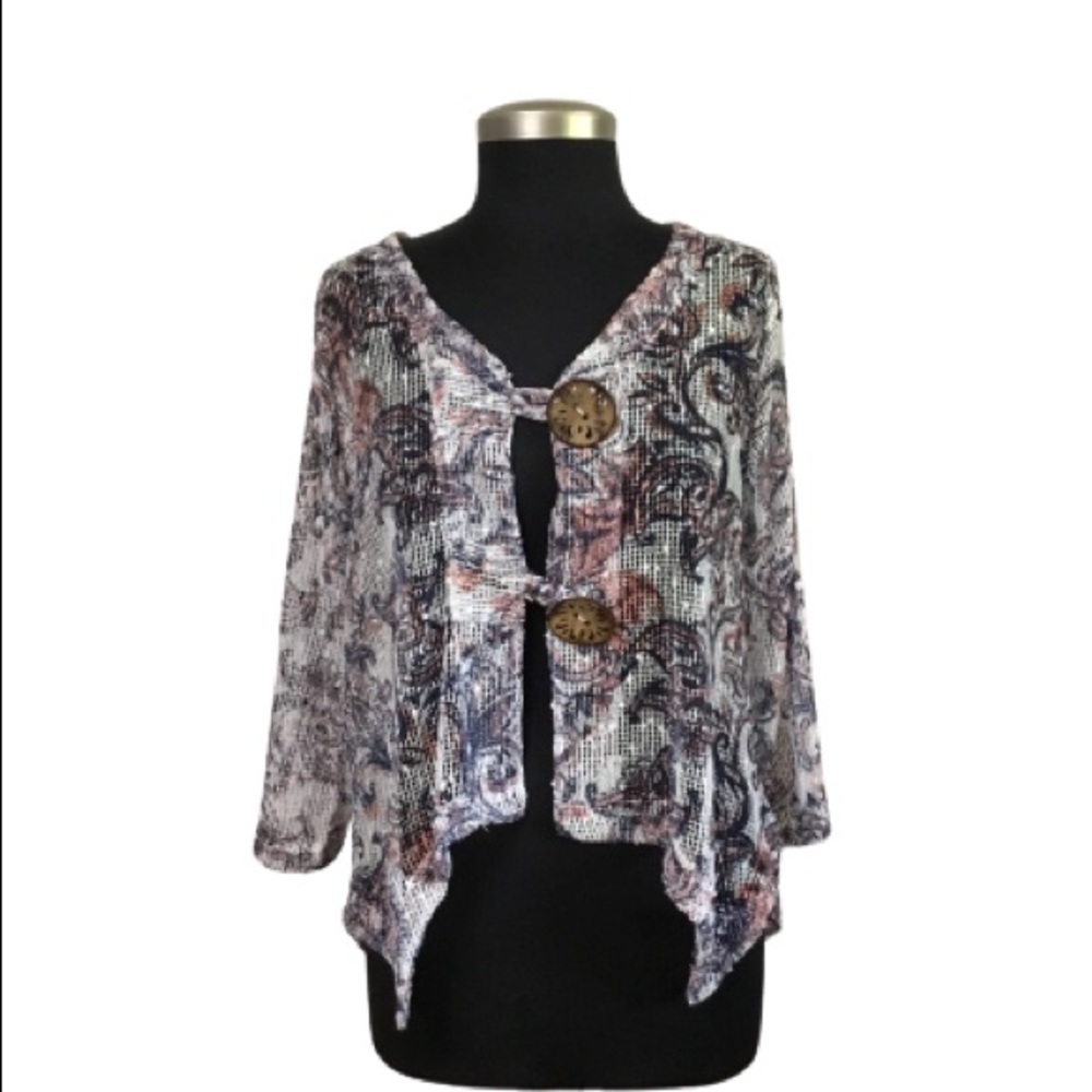 Nina Leonard Open Knit Cardigan Light Rouge Small